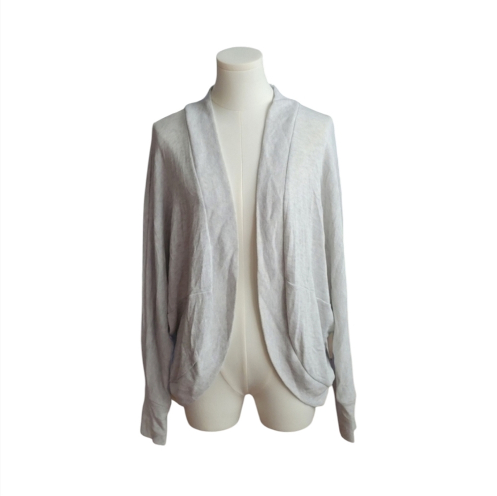 Aeropostale Light Gray Ribbed Long Sleeve Wrap Cardigan Shawl Sweater Size Large